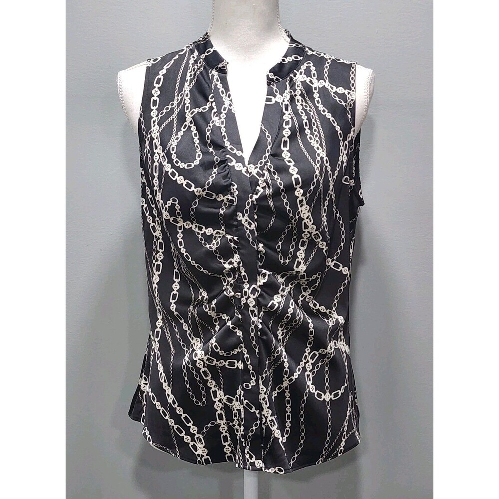 White House Black Market Chain Print Sleeveless Blouse Women’s Black Sizes 6